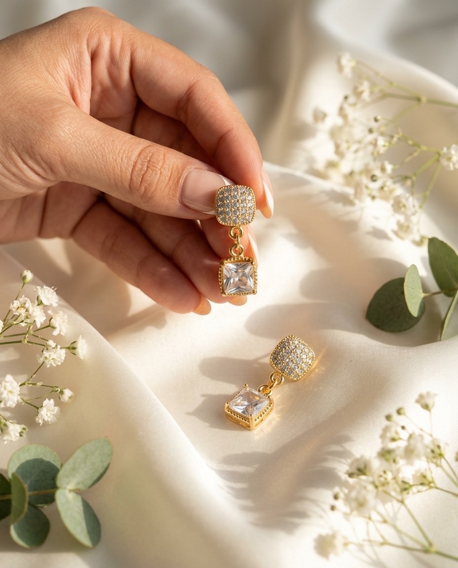 Square Crystal Drop Earrings